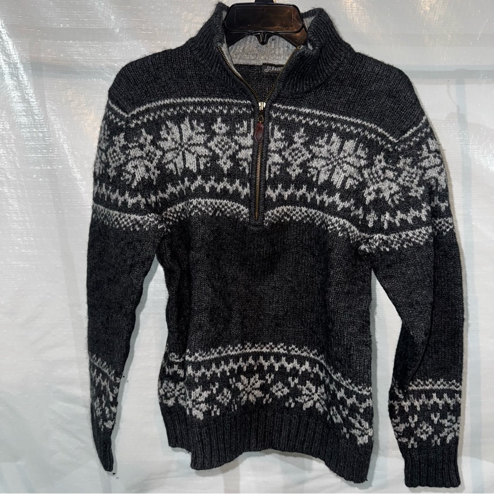 St. John's Bay wool Charcoal and Cream half Zip-Up Sweater